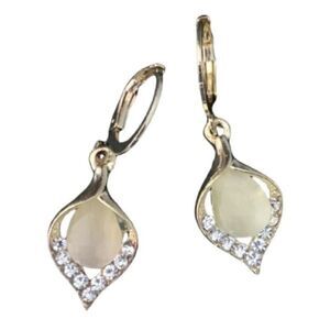 Polished Leaf Teardrop Earrings, Faux Opal & Rhinestones, Gold-Tone